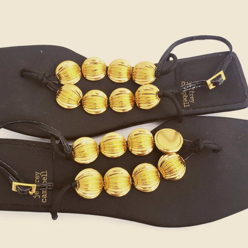 Jeffrey Campbell  Yucatan Sandals Grecian Gold balls Thong toe  Nwot sz 8.5